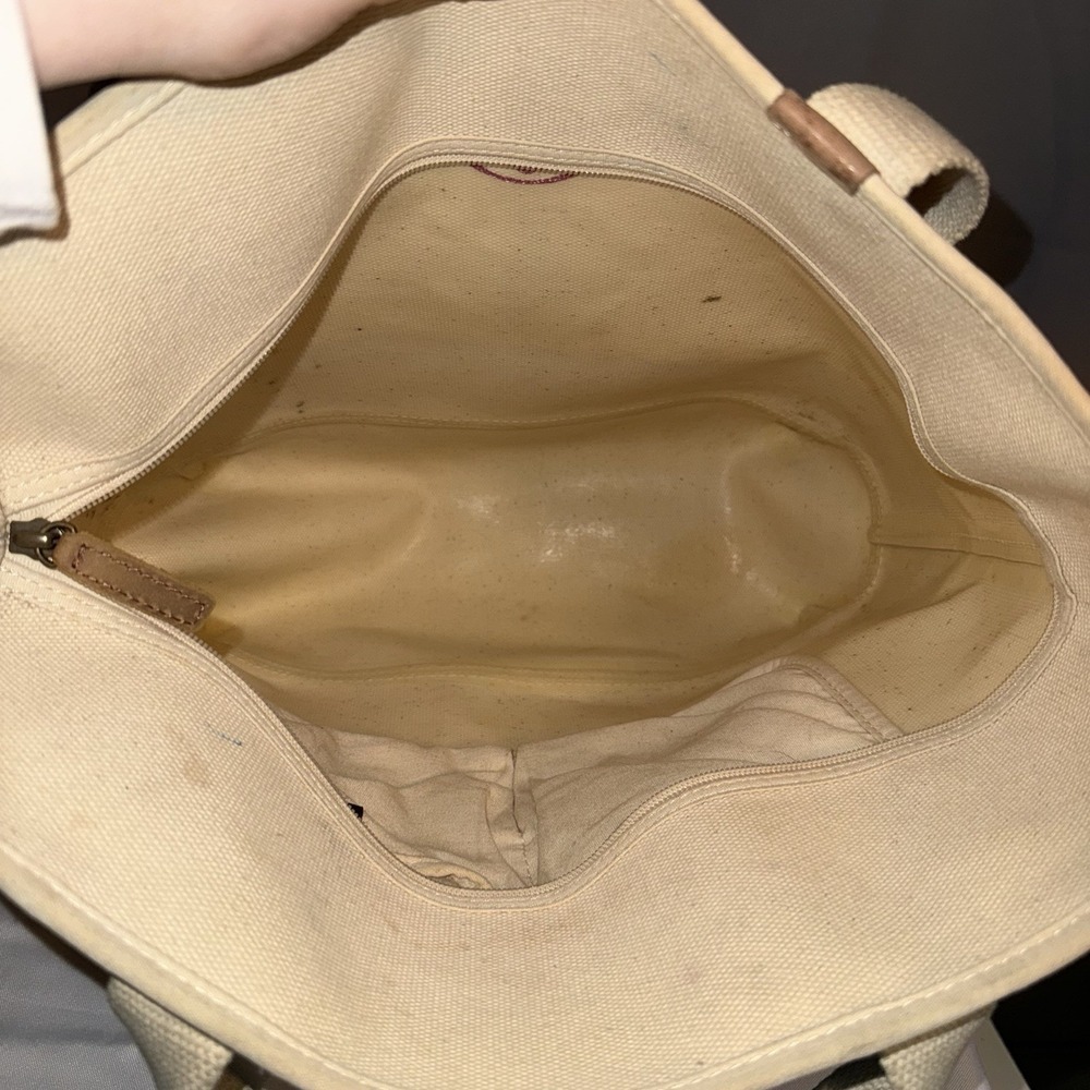 L.L. Bean Two-Tone Canvas Boat and Tote in Cream and Tan - Picture 3 of 11